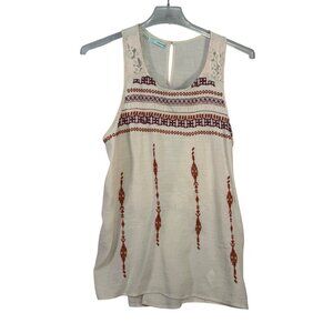 Maurices Womens XXL Cream Sleeveless Top With Rust Embroidery & Lace Detail